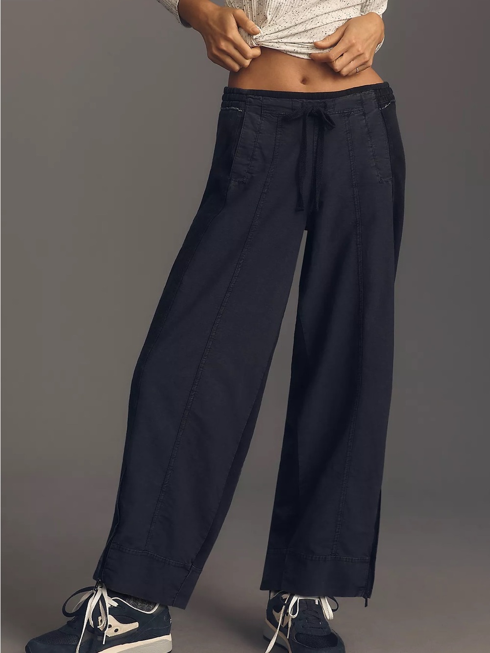 Daily Practice Anthropologie Charcoal Wide Leg Zip Hem Pants Utility Y2K - Picture 2 of 11